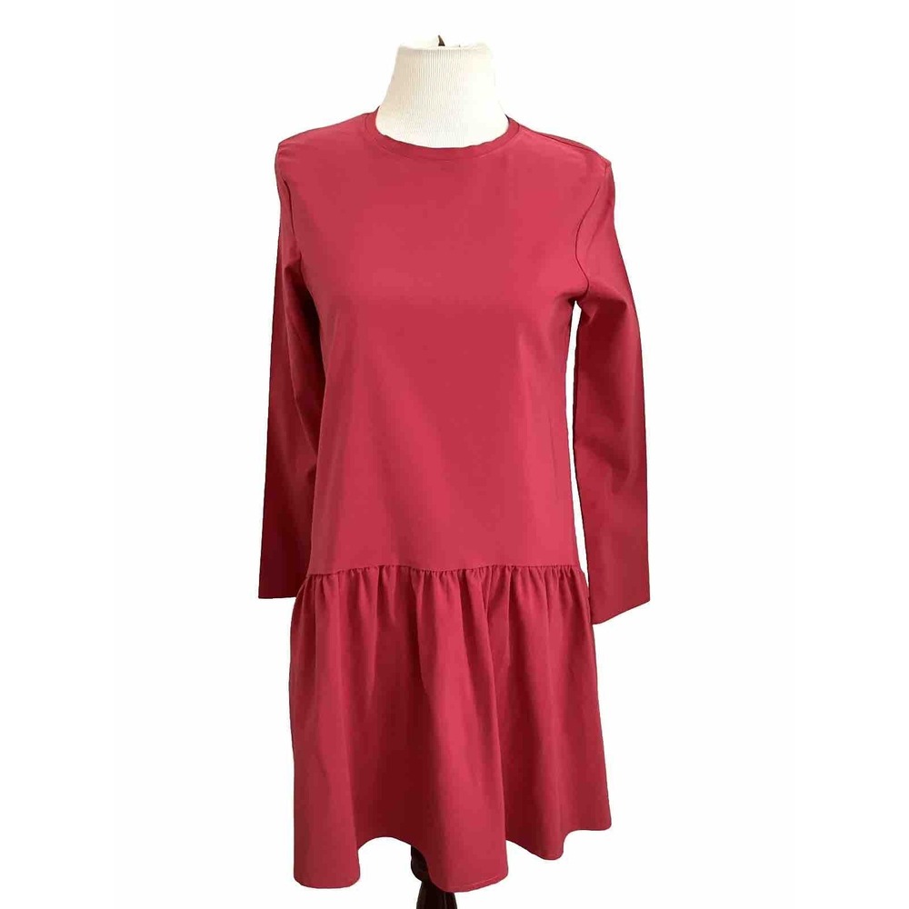 Zara Long Sleeve Drop-Waist Dress in Raspberry